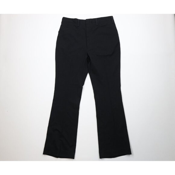 Vintage 70s Streetwear Mens 34x34 Knit Flared Wide Leg Chino Pants Black USA